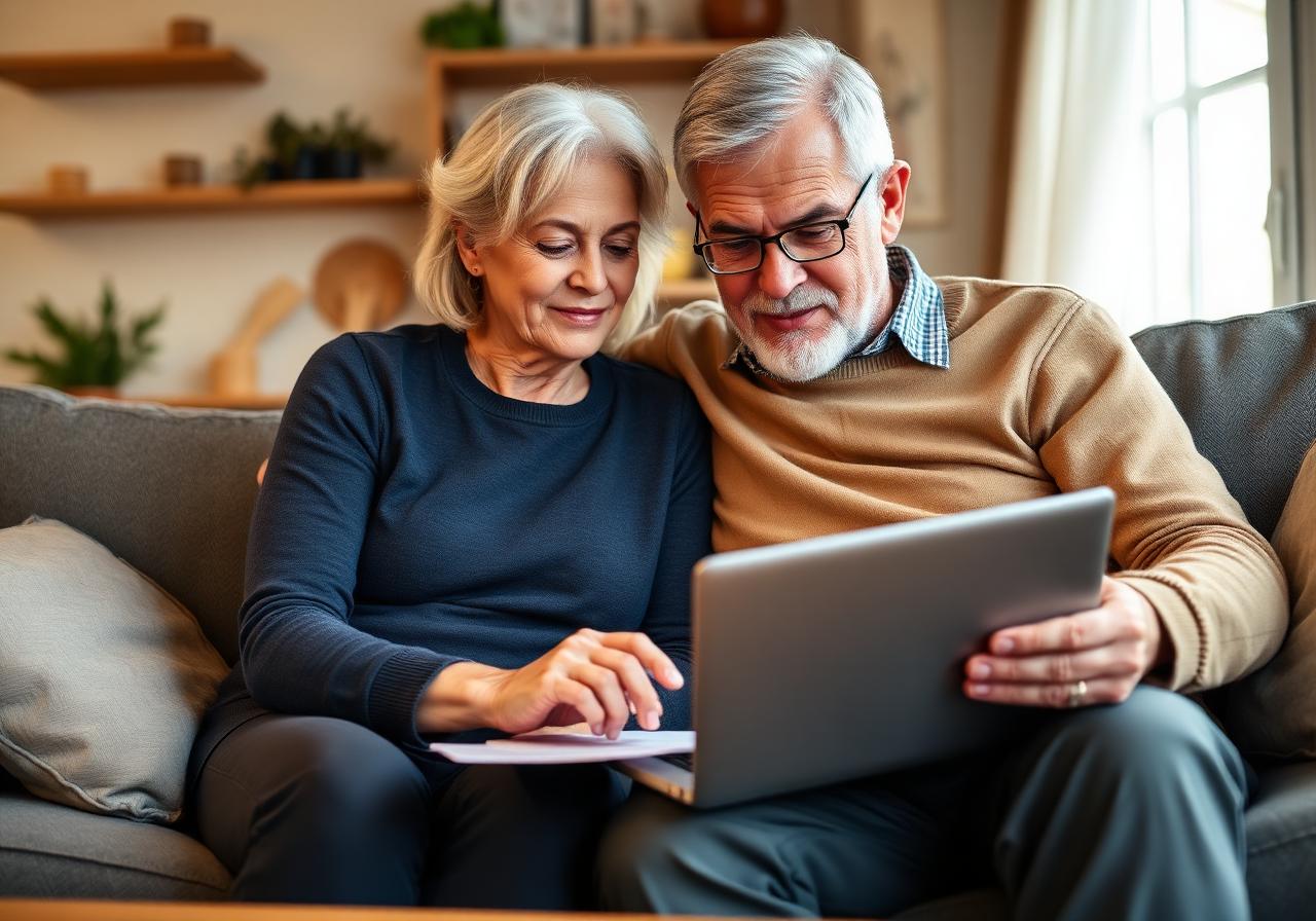 Couple de retraités français consultant leur compte d'investissement